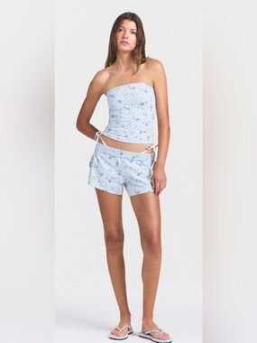 SKIMS Cotton Jersey Tube Top in Blue Paisley